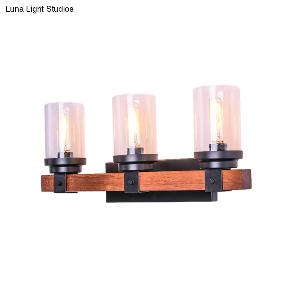 Cylinder Shade Clear Glass Wall Sconce: 3-Bulb Brown Fixture For Traditional Living Rooms