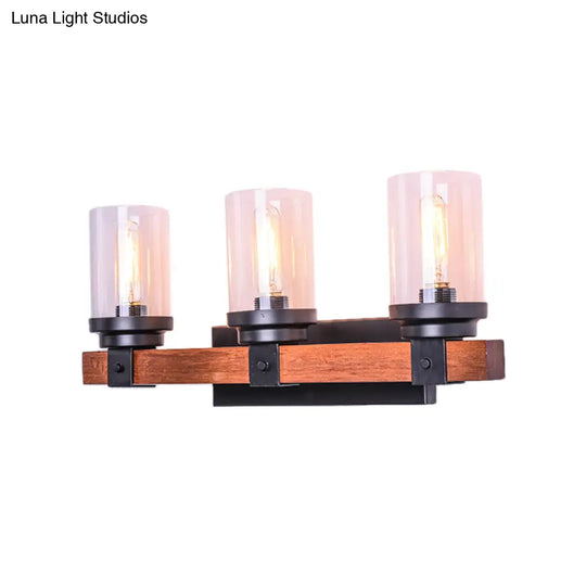 Cylinder Shade Clear Glass Wall Sconce: 3-Bulb Brown Fixture For Traditional Living Rooms