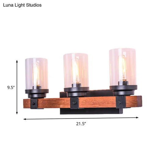 Cylinder Shade Clear Glass Wall Sconce: 3-Bulb Brown Fixture For Traditional Living Rooms