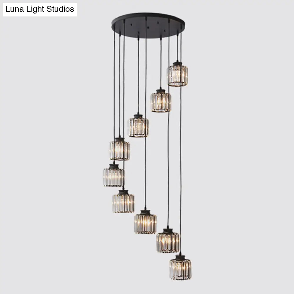 Cylinder Staircase Multi Ceiling Light Clear Crystal Modern Suspension Fixture