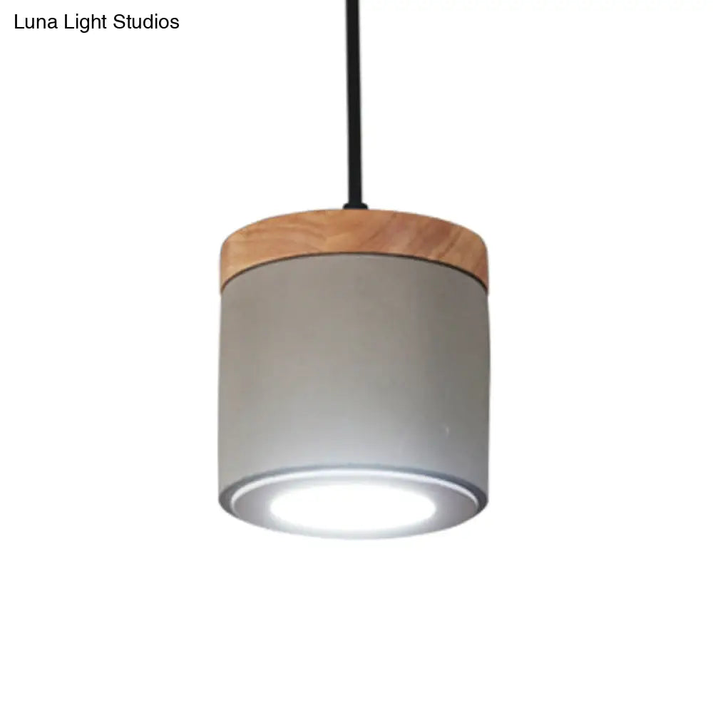 Cylindrical Led Grey Pendant Light Fixture With Antiqued Cement Finish For Dining Room - Warm/White