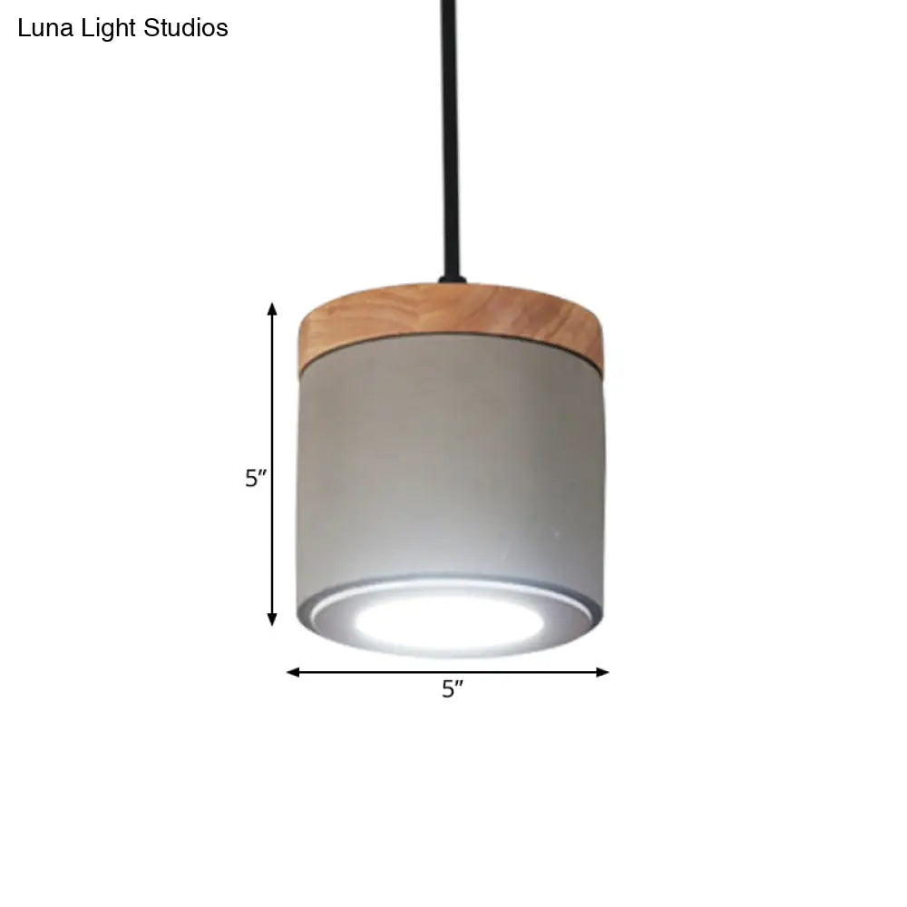 Cylindrical Antiqued Cement Led Pendant Light Fixture In Grey – Warm/White Lighting For Dining Room