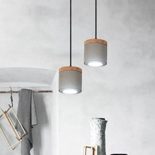 Cylindrical Antiqued Cement Led Pendant Light Fixture In Grey – Warm/White Lighting For Dining