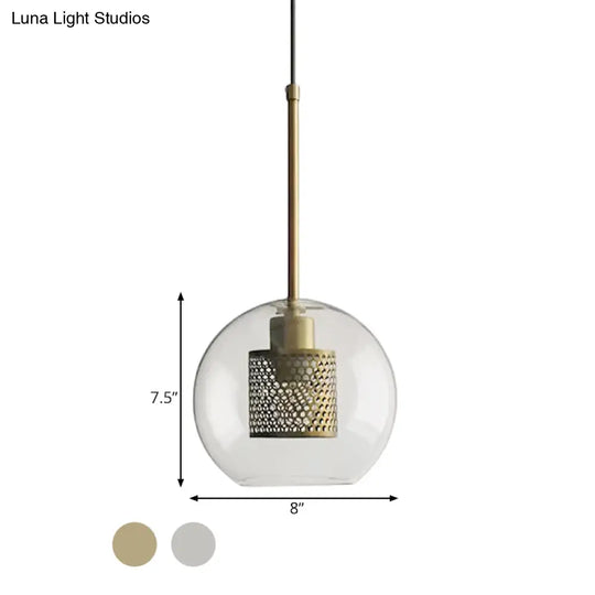 Cylindrical Colonial Metal Mesh Bedroom Pendant Light With Clear Glass Shade Bronze/Silver Gray