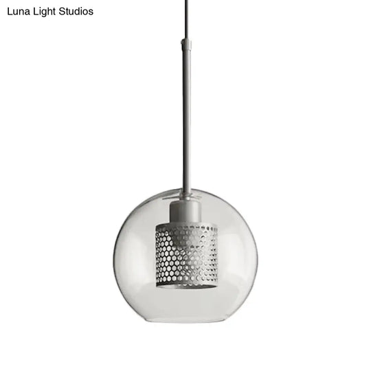 Cylindrical Colonial Metal Mesh Bedroom Pendant Light With Clear Glass Shade Bronze/Silver Gray