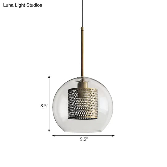 Cylindrical Colonial Metal Mesh Bedroom Pendant Light With Clear Glass Shade Bronze/Silver Gray