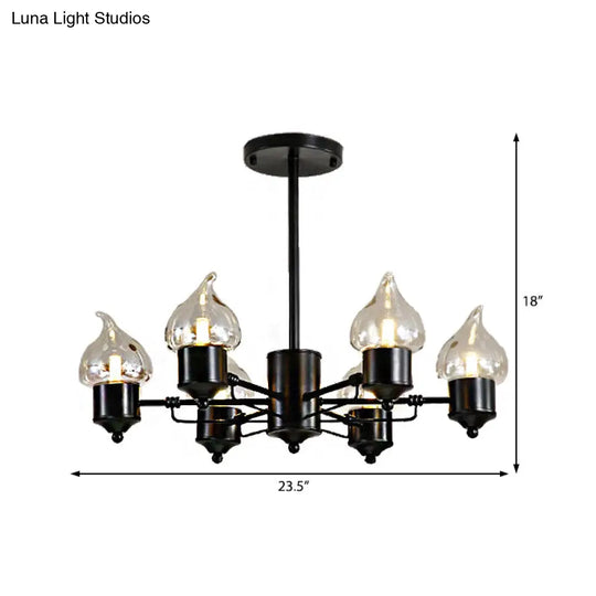 Industrial Clear Glass Cylinder Hanging Chandelier - 3/6 Light Pendant For Living Room With Round