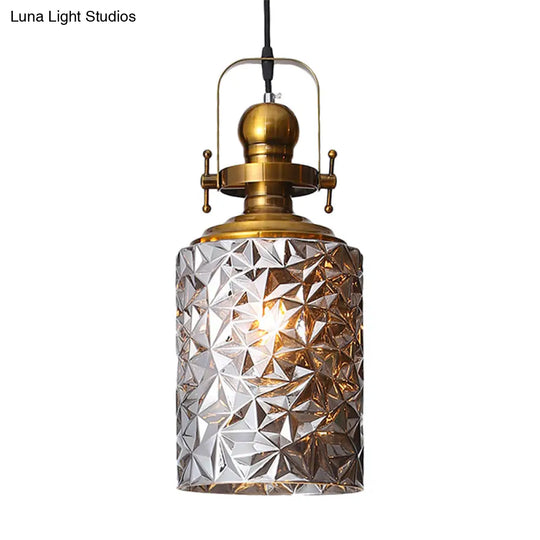 Cylindrical Glass Pendant Lighting For Restaurants - Rust/Chrome/Gold Finish