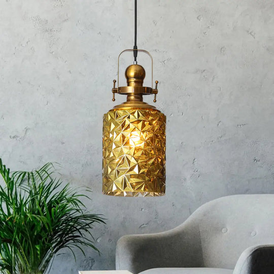 Cylindrical Glass Pendant Lighting For Restaurants - Rust/Chrome/Gold Finish Gold