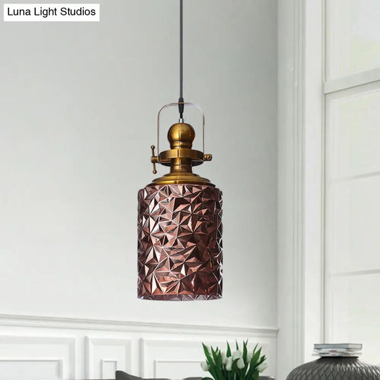 Cylindrical Glass Pendant Lighting For Restaurants - Rust/Chrome/Gold Finish