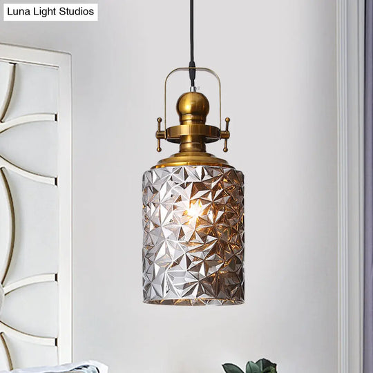 Loft Cylindrical Ceiling Pendant Light - Rust/Chrome/Gold Textured Glass Restaurant Lighting Chrome