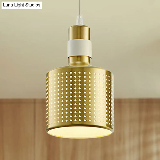 Industrial Metal Cylindrical Ceiling Light - 1-Light Black/White Pendant For Living Room White