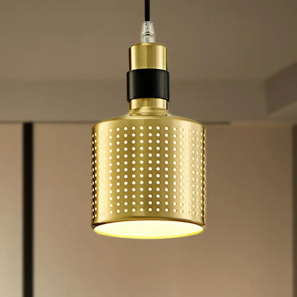 Cylindrical Industrial Metal Pendant Light - Stylish Ceiling Fixture For Living Room With 1