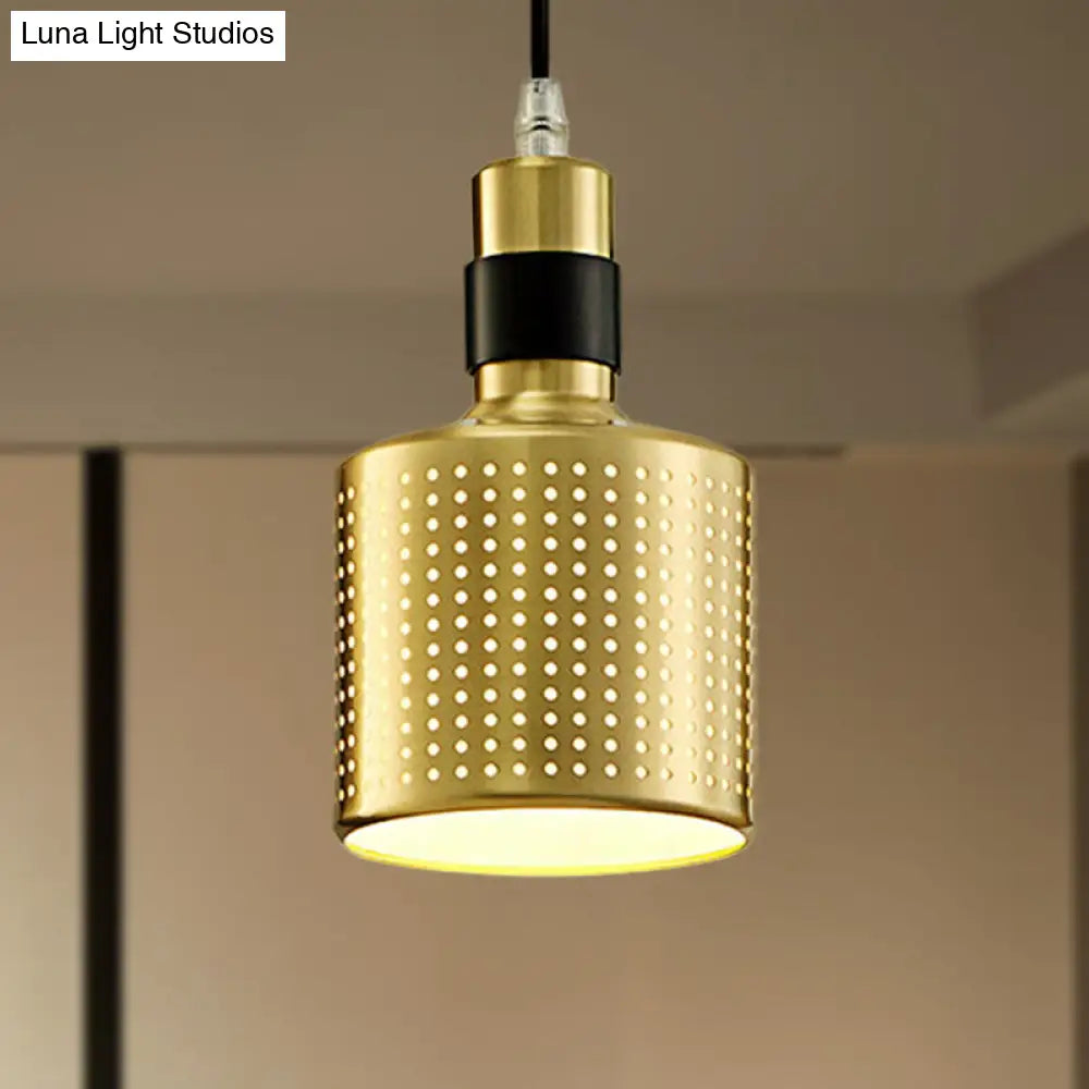 Industrial Metal Cylindrical Ceiling Light - 1-Light Black/White Pendant For Living Room Black