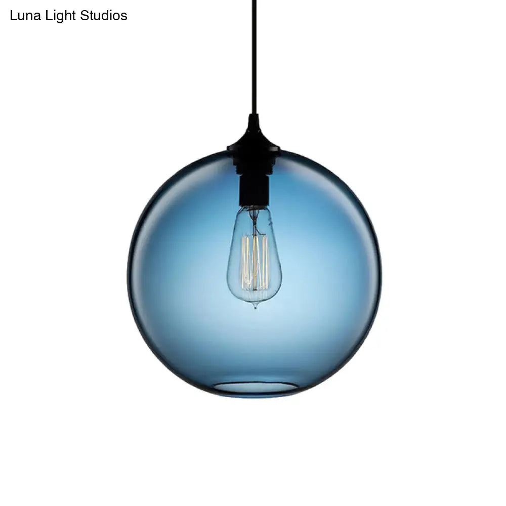 Industrial Clear/Blue/Amber Glass Pendant Lamp For Restaurant - 1 Bulb Cylindrical Hanging Light