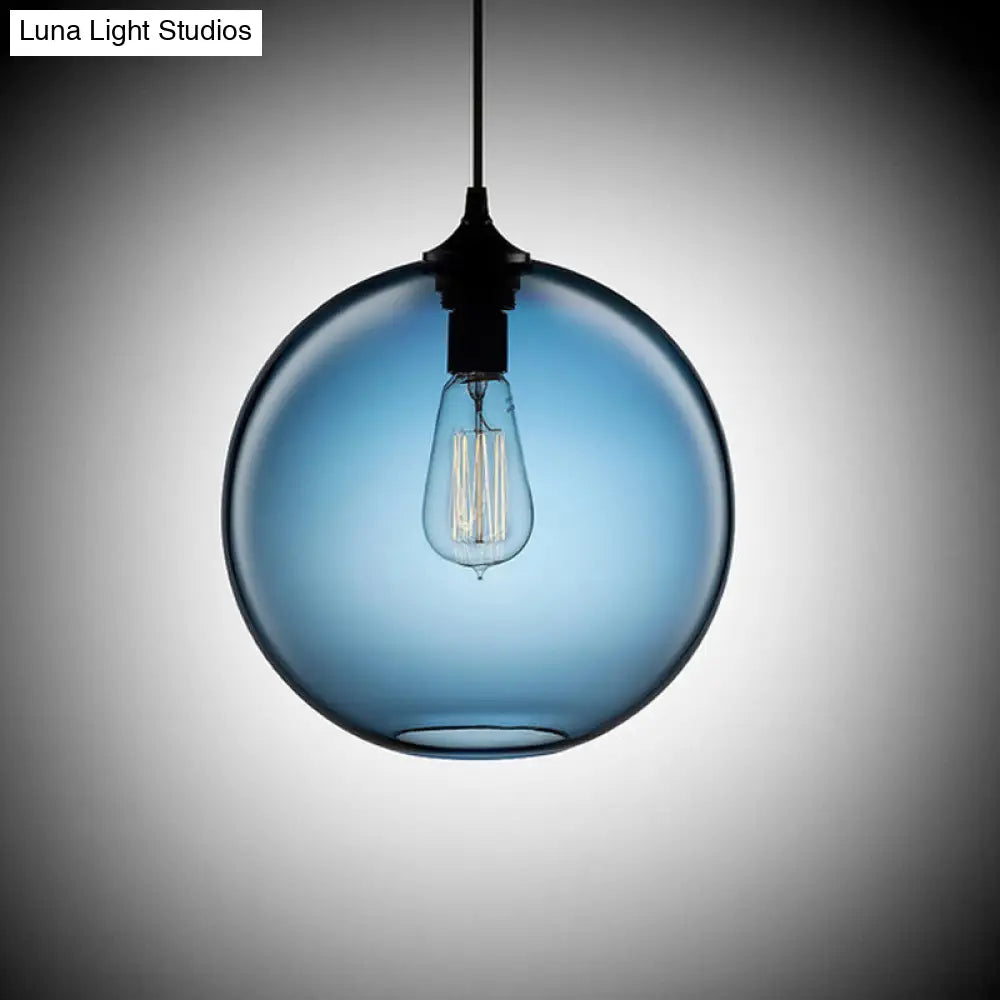 Industrial Clear/Blue/Amber Glass Pendant Lamp For Restaurant - 1 Bulb Cylindrical Hanging Light