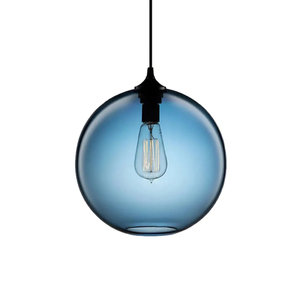 Cylindrical Industrial Pendant Lamp With Clear/Blue/Amber Glass For Restaurants Blue