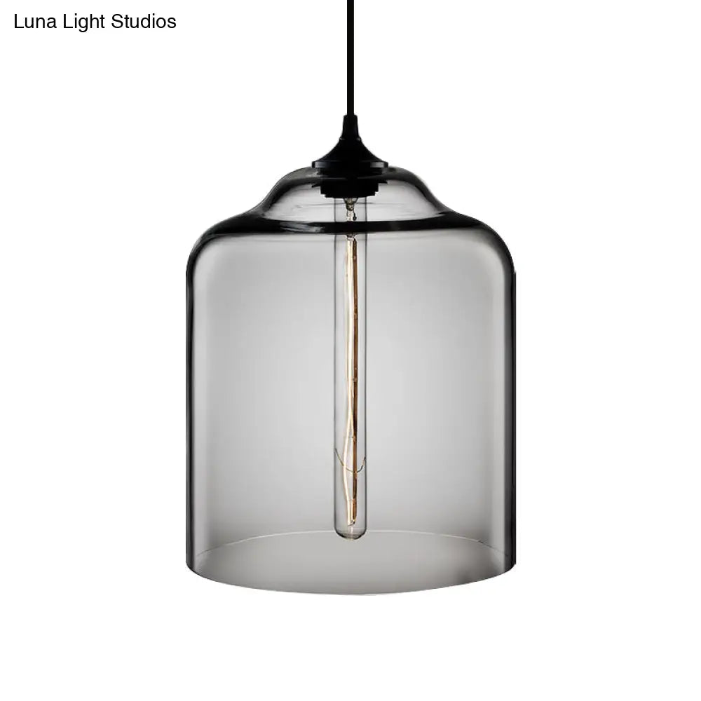 Cylindrical Industrial Pendant Lamp With Clear/Blue/Amber Glass For Restaurants