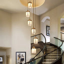 Cylindrical Multi-Ceiling Artistic Light with Frost Glass and Brass Suspension for Staircases 6 / Brass