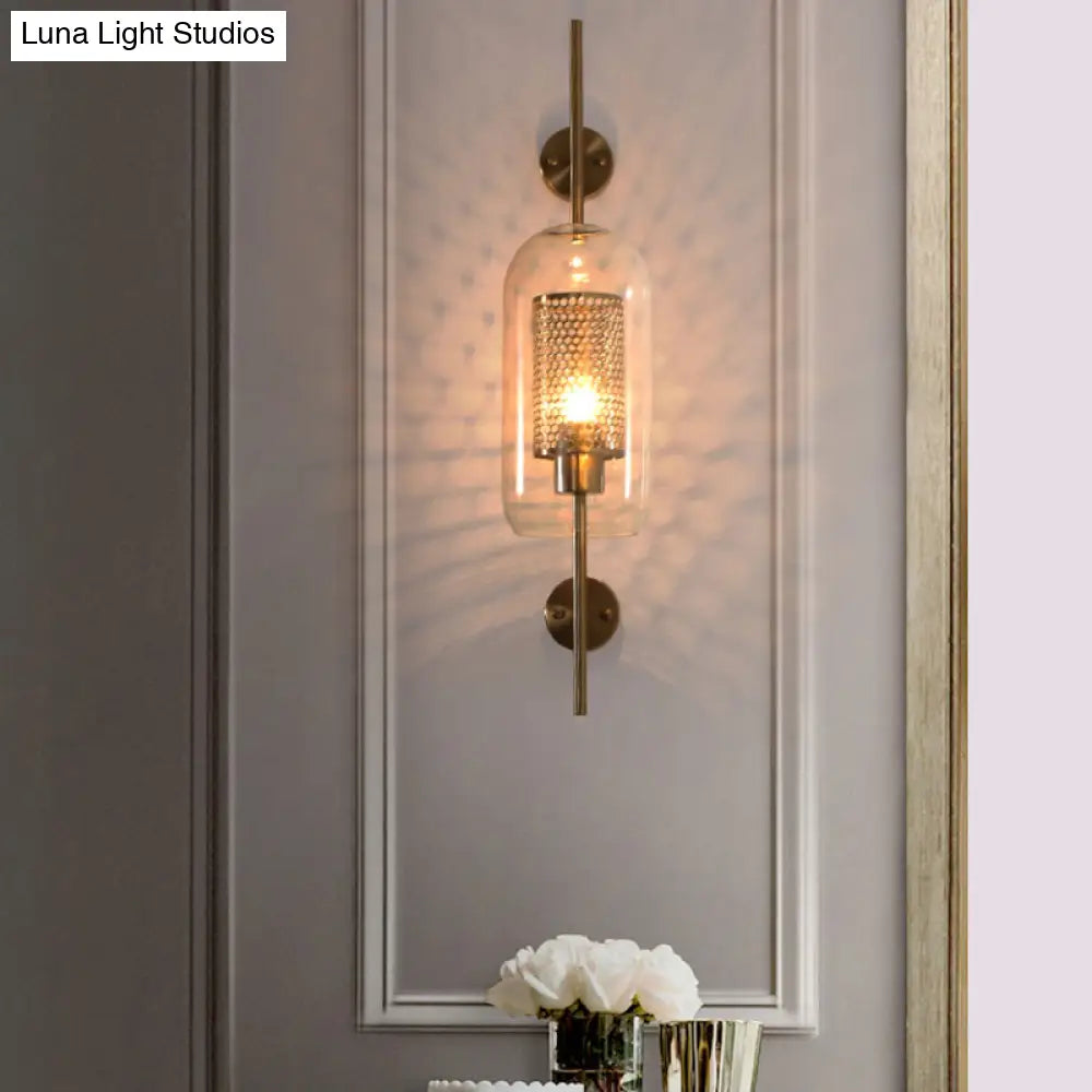 Cylindrical Wall Sconce: Silver/Gold Industrial Light Fixture 1-Light Smoke Glass 5/6 Wide