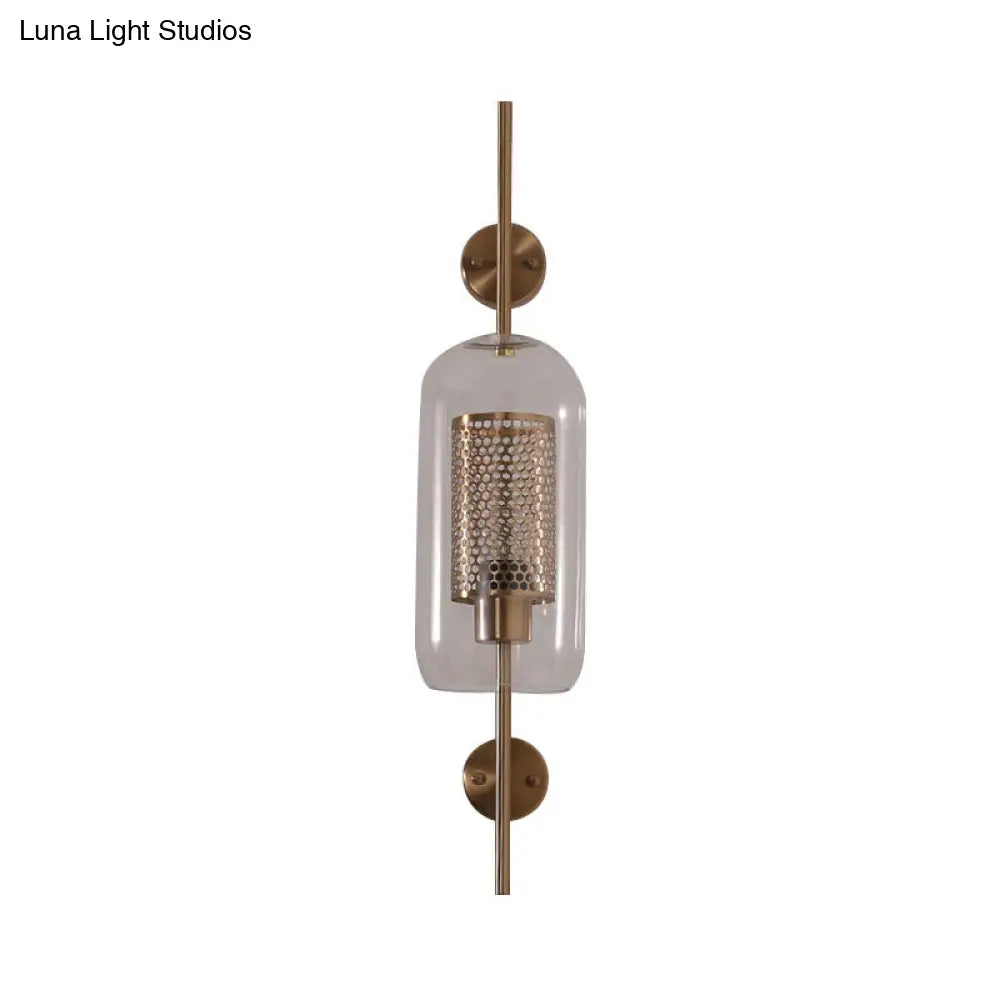 Cylindrical Wall Sconce: Silver/Gold Industrial Light Fixture 1-Light Smoke Glass 5/6 Wide