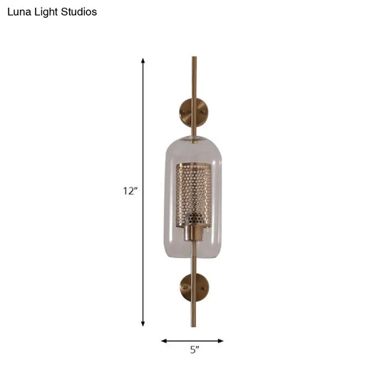 Cylindrical Wall Sconce: Silver/Gold Industrial Light Fixture 1-Light Smoke Glass 5/6 Wide