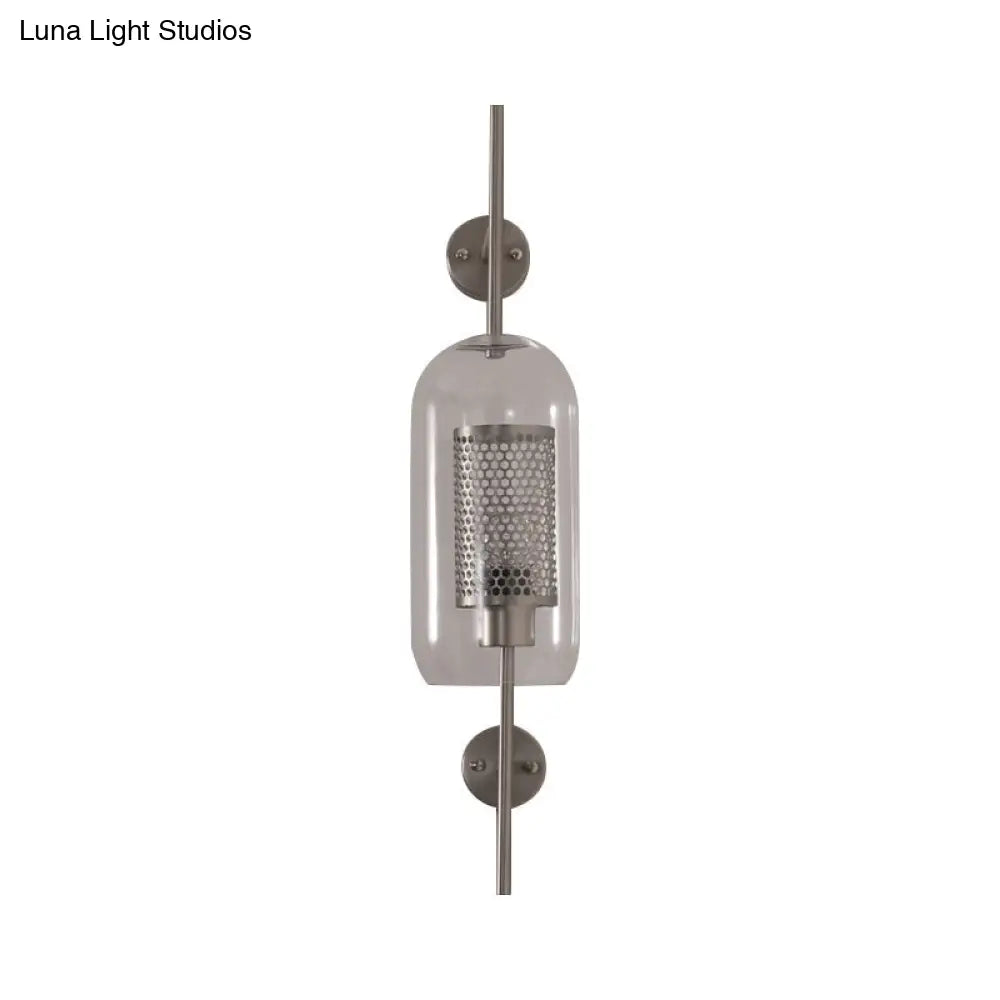 Cylindrical Wall Sconce: Silver/Gold Industrial Light Fixture 1-Light Smoke Glass 5/6 Wide