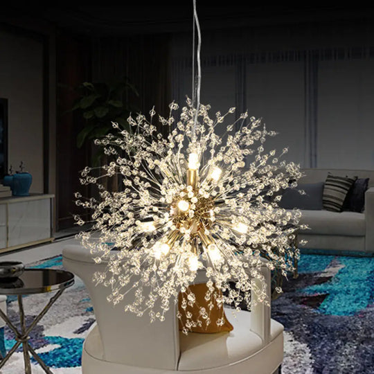 Dandelion Crystal Orb Ceiling Chandelier - Modern Light Fixture For Living Room 12 / Gold Round