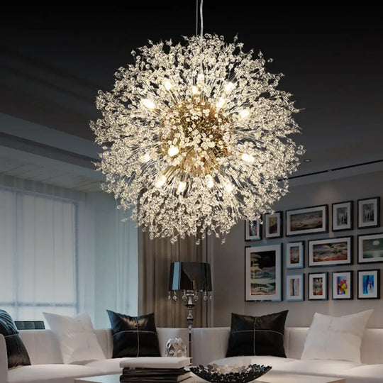 Dandelion Crystal Orb Ceiling Chandelier - Modern Light Fixture For Living Room 16 / Gold Round