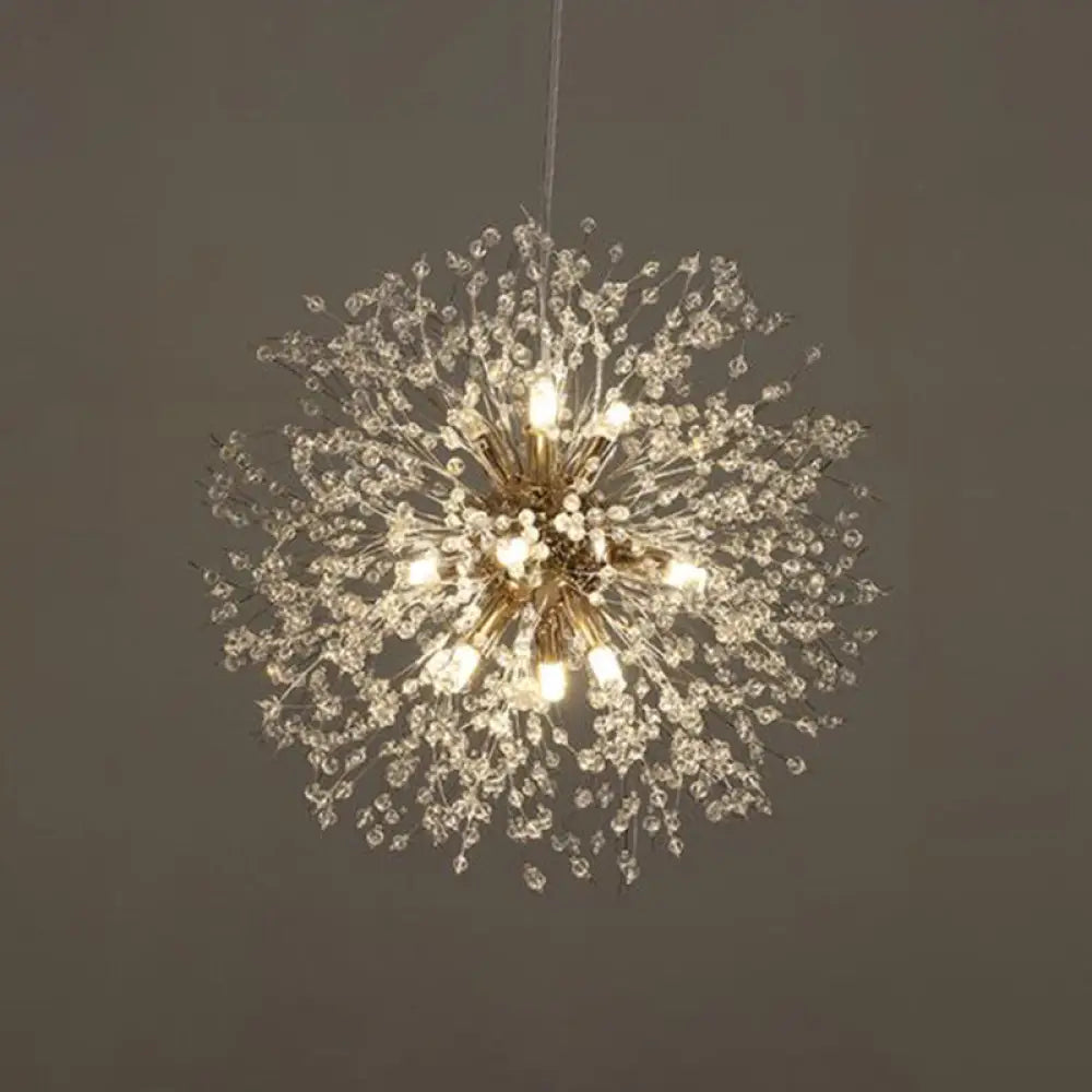 Dandelion Crystal Orb Ceiling Chandelier - Modern Light Fixture For Living Room 9 / Gold Round