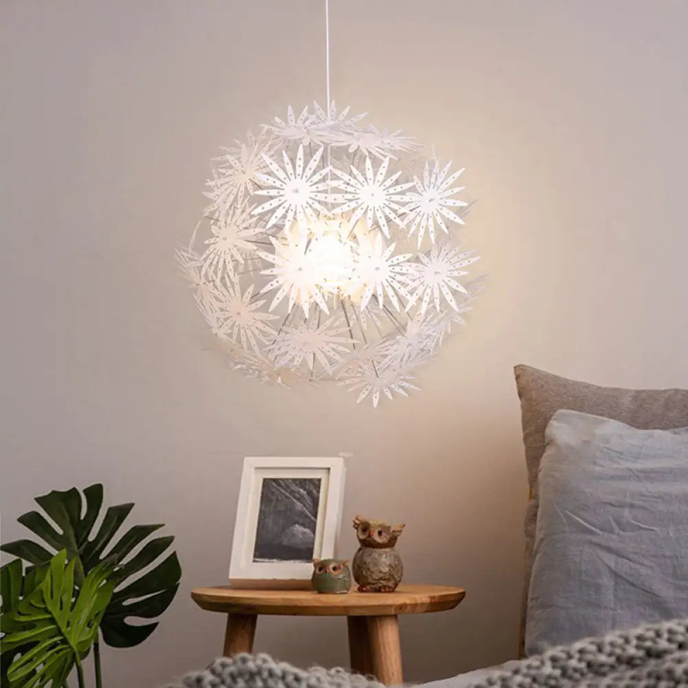 Dandelion Modern Bedroom Pendant: White Acrylic Hanging Light Kit - 1-Bulb 19’/23.5’ Wide’ / 19’