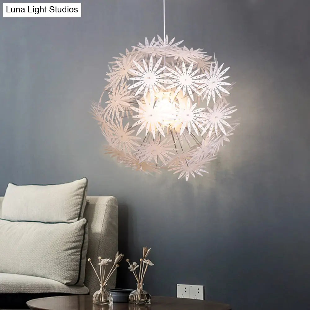 Dandelion Modern Bedroom Pendant: White Acrylic Hanging Light Kit - 1-Bulb 19’/23.5’ Wide’