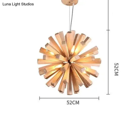 Dandelion Wooden Pendant Lights Hanging Solid Wood Lamps Dinning Room Restaurant Fixtures Indoor