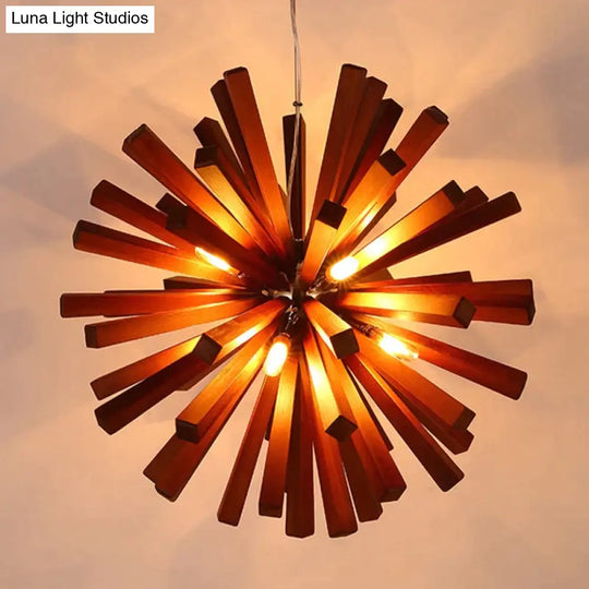 Dandelion Wooden Pendant Lights Hanging Solid Wood Lamps Dinning Room Restaurant Fixtures Indoor