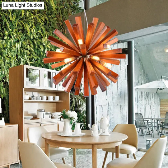 Dandelion Wooden Pendant Lights Hanging Solid Wood Lamps Dinning Room Restaurant Fixtures Indoor