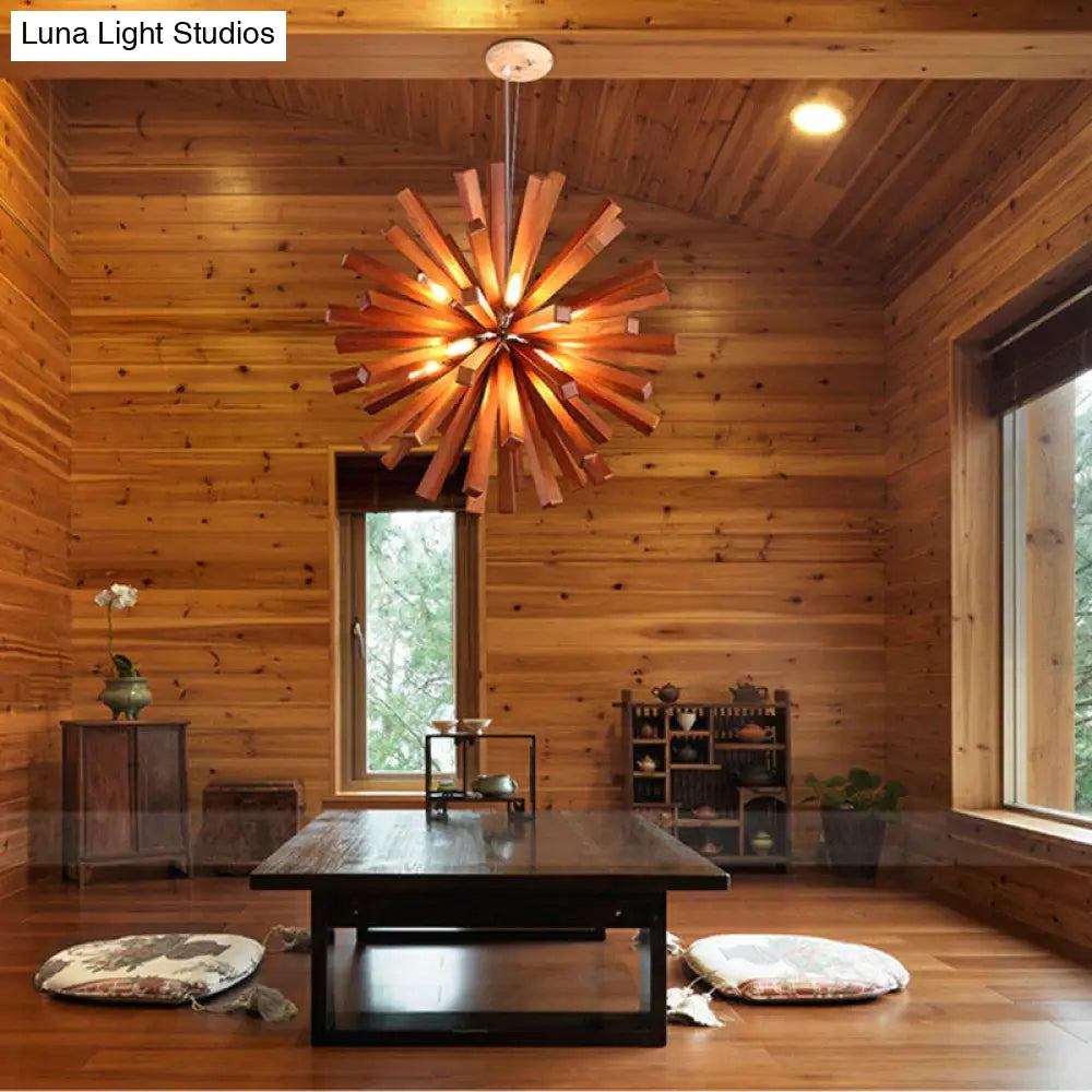 Dandelion Wooden Pendant Lights Hanging Solid Wood Lamps Dinning Room Restaurant Fixtures Indoor