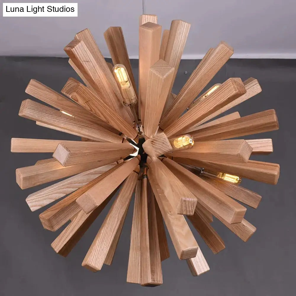 Dandelion Wooden Pendant Lights Hanging Solid Wood Lamps Dinning Room Restaurant Fixtures Indoor