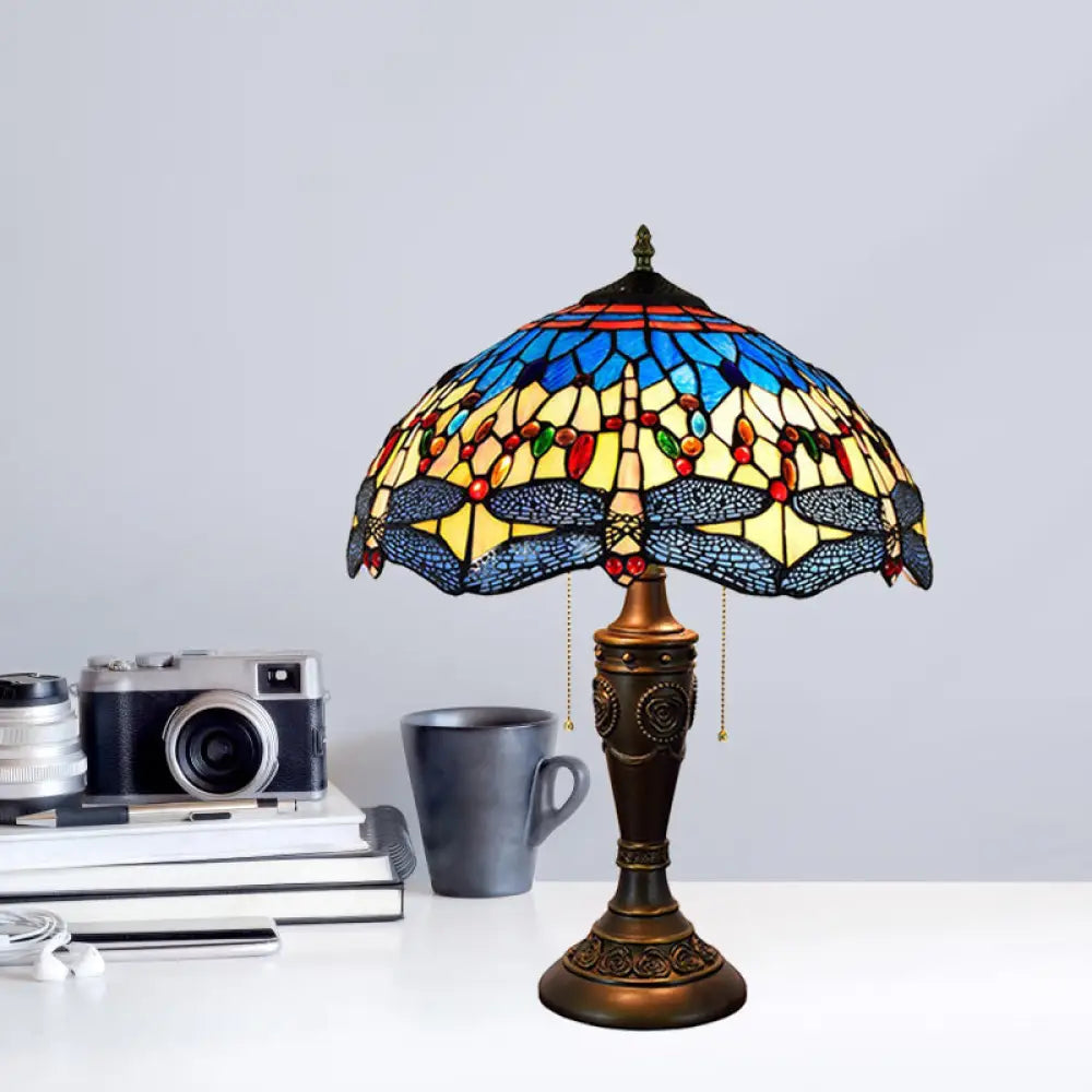 Daniela - Dragonfly Jeweled Table Lamp Mediterranean Inspired Nightstand Light Yellow-Blue