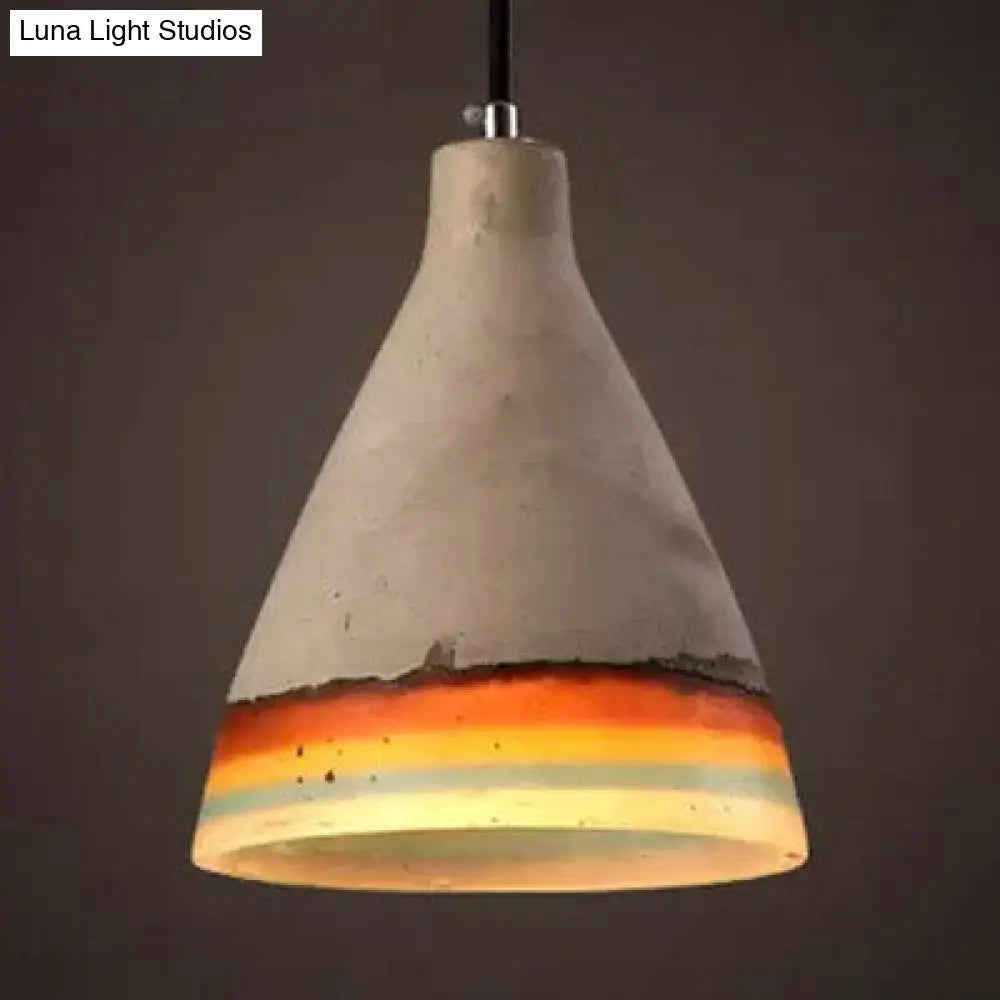 Dark Blue/Light Blue/Orange Conic Pendant Light Antique Style Cement 1 Head Restaurant Hanging