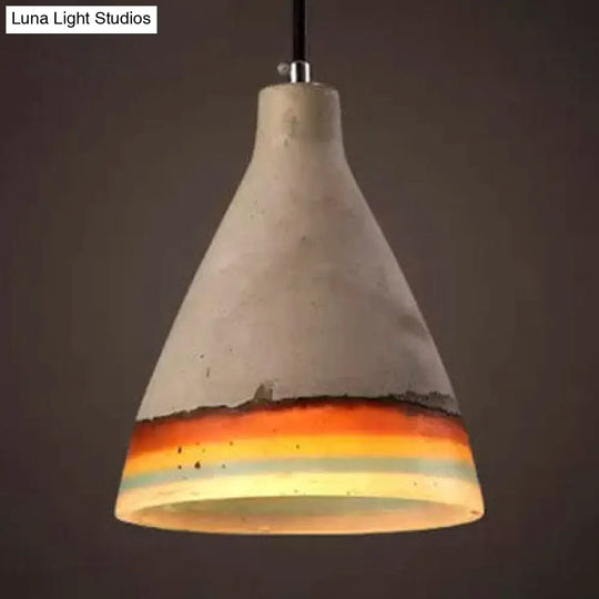 Dark Blue/Light Blue/Orange Conic Pendant Light Antique Style Cement 1 Head Restaurant Hanging