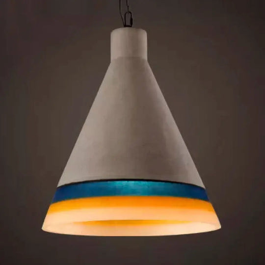 Dark Blue/Light Blue/Orange Conic Pendant Light Antique Style Cement 1 Head Restaurant Hanging