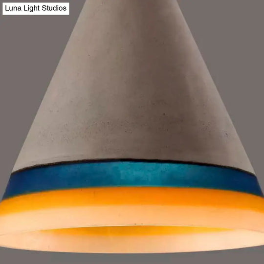 Dark Blue/Light Blue/Orange Conic Pendant Light Antique Style Cement 1 Head Restaurant Hanging