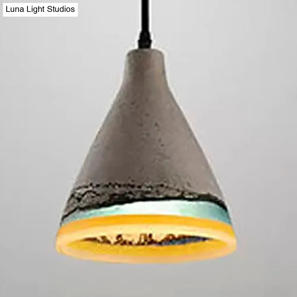 Dark Blue/Light Blue/Orange Conic Pendant Light Antique Style Cement 1 Head Restaurant Hanging