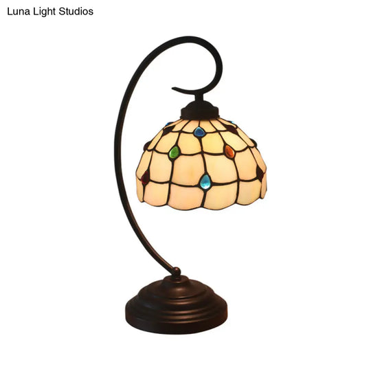 Dark Coffee Curvy Arm Metal Night Table Light With Beige Glass Shade - Baroque Style Task Lighting