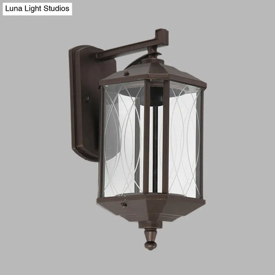 Dark Coffee Glass Wall Sconce Lamp With Textured Cuboid Design