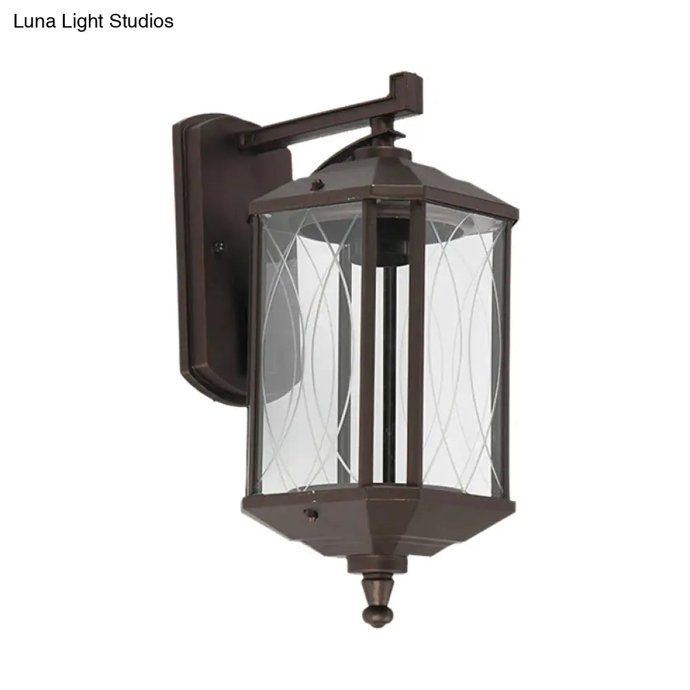 Dark Coffee Glass Wall Sconce Lamp With Textured Cuboid Design