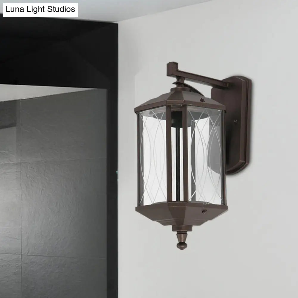 Dark Coffee Glass Wall Sconce Lamp With Textured Cuboid Design