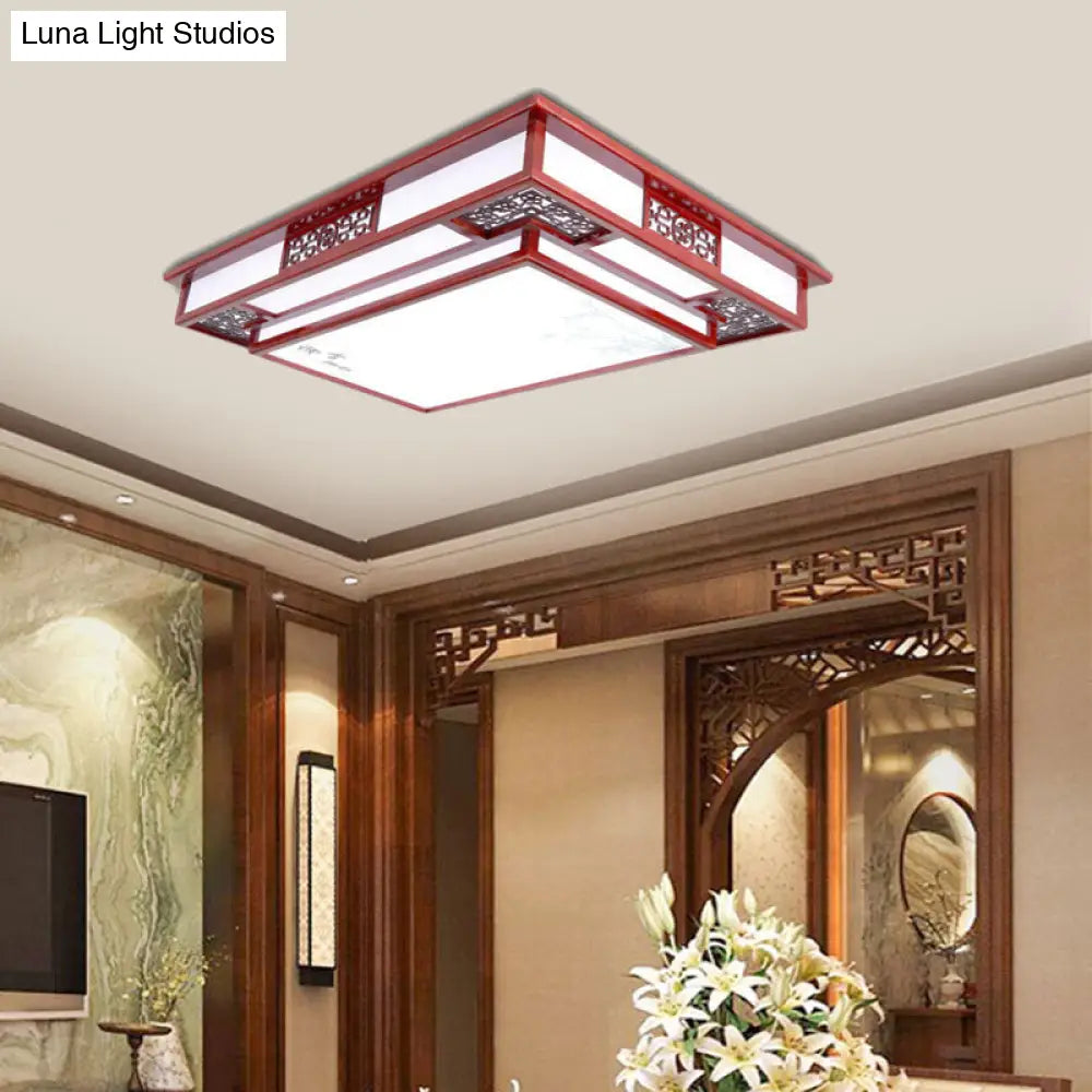 Dark Red Led Flush Mount Ceiling Lamp With Stylish Floral Design For Living Room