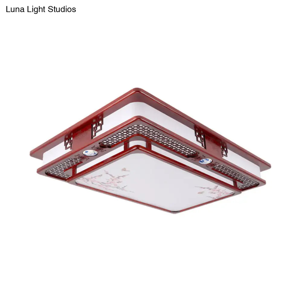 Dark Red Led Flush Mount Ceiling Lamp With Stylish Floral Design For Living Room
