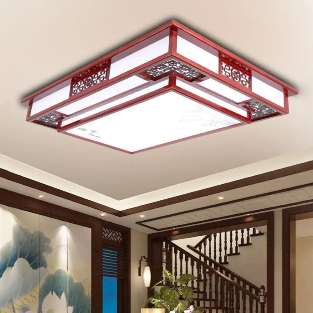 Dark Red Led Flush Mount Ceiling Lamp With Stylish Floral Design For Living Room Crimson / Bird